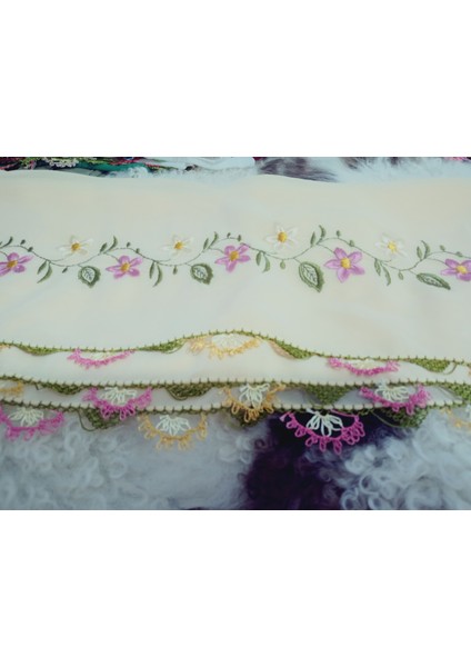 El Emeği Nakış Işlemeli Iğne Oyalı Namaz Örtüsü Çeyizlik Mevlit Başörtüsü Krep Kumaş 145X75 cm