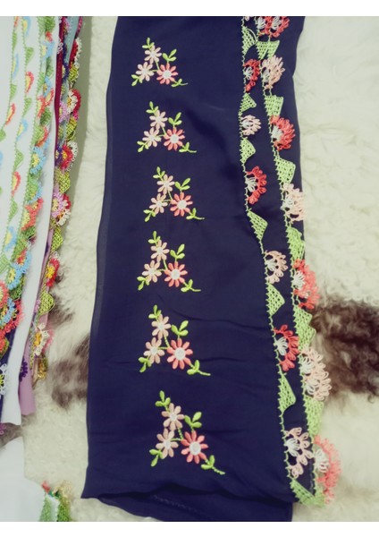 El Emeği Nakış Işlemeli Iğne Oyalı Namaz Örtüsü Çeyizlik Mevlit Başörtüsü Krep Kumaş 145X75 cm