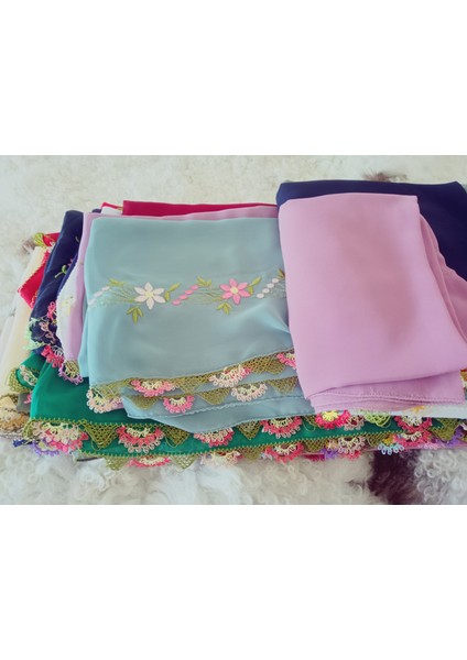 El Emeği Nakış Işlemeli Iğne Oyalı Namaz Örtüsü Çeyizlik Mevlit Başörtüsü Krep Kumaş 145X75 cm indirimleri