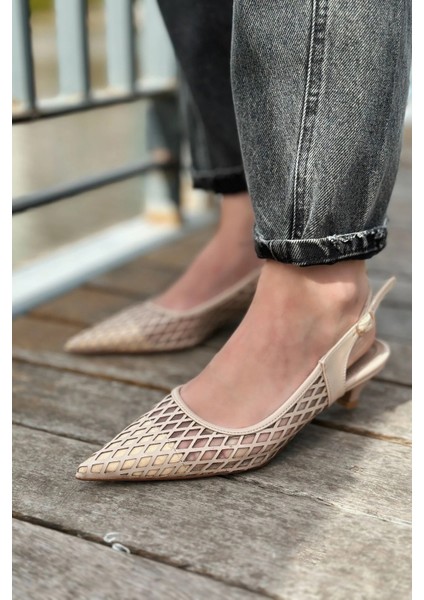 Talin Mat Deri File Detaylı Kısa Topuklu Stiletto Nude fiyatları