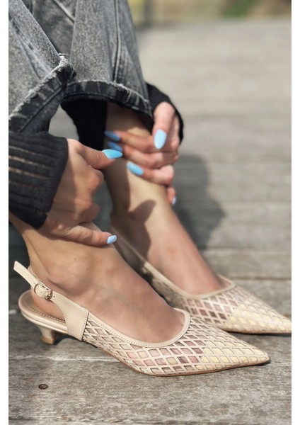 Talin Mat Deri File Detaylı Kısa Topuklu Stiletto Nude modelleri