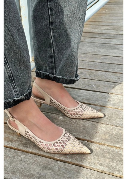 Talin Mat Deri File Detaylı Kısa Topuklu Stiletto Nude indirimleri