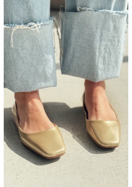 Canris Mat Gold Küt Burun Mary Jane Babet modelleri