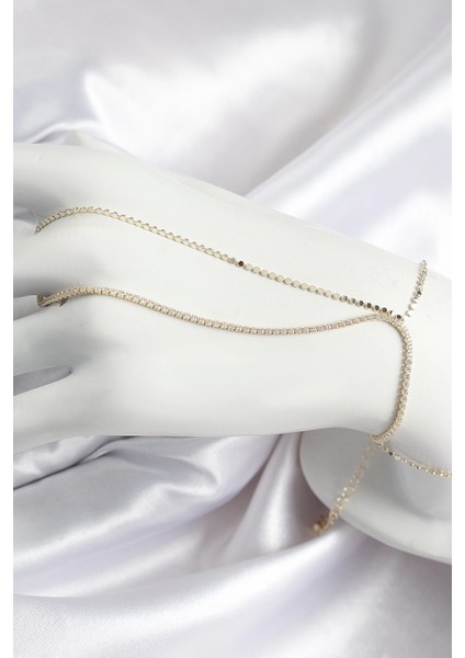 Pirinç Zirkon Taşlı Ezme Zincir Model Gold Renk Kadın Şahmeran