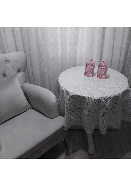 Dantel Ip Desen Beyaz Renk Yuvarlak Masa Örtüsü 135CM Çap modelleri