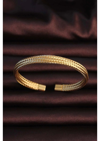 316L Çelik Altın Renk Hasır Görünüm Erkek Bileklik