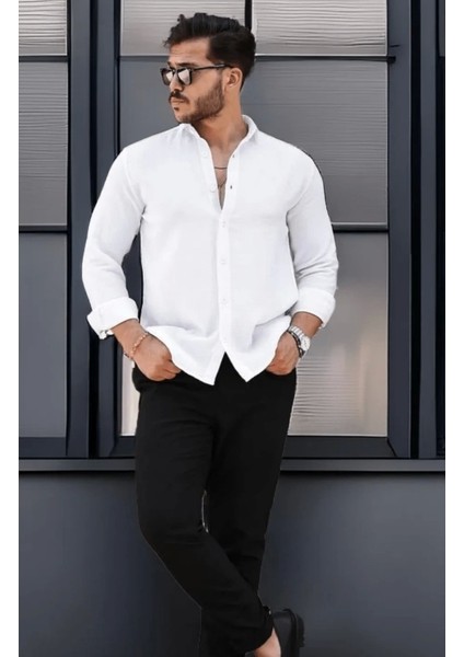 Erkek Müslin Kumaş Uzun Kol Yakalı Beyaz Gömlek fiyatları