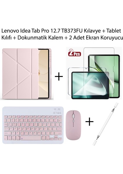 Yesnıce Lenovo Idea Tab Pro 12.7 TB373FU Uyumlu Standlı Kılıf ve Dokunmatik Kalem ve Klavye ve Mouse