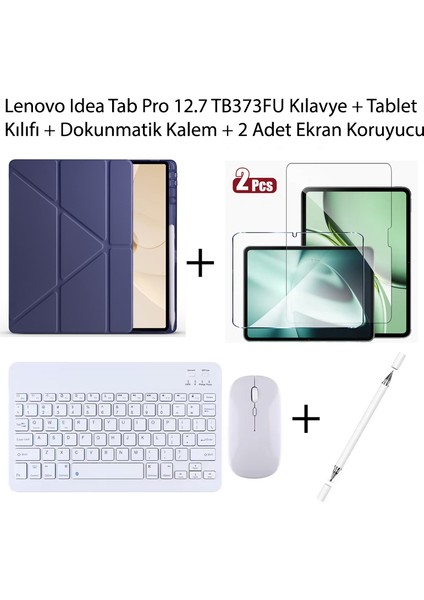 Yesnıce Lenovo Idea Tab Pro 12.7 TB373FU Uyumlu Standlı Kılıf ve Dokunmatik Kalem ve Klavye ve Mouse