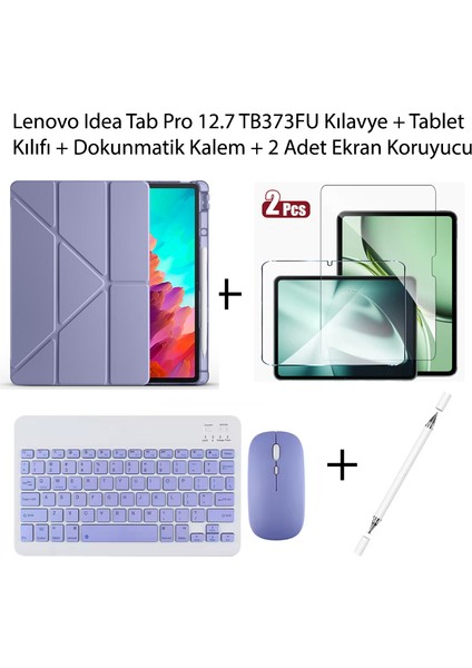 Yesnıce Lenovo Idea Tab Pro 12.7 TB373FU Uyumlu Standlı Kılıf ve Dokunmatik Kalem ve Klavye ve Mouse