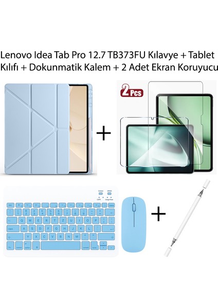 Yesnıce Lenovo Idea Tab Pro 12.7 TB373FU Uyumlu Standlı Kılıf ve Dokunmatik Kalem ve Klavye ve Mouse
