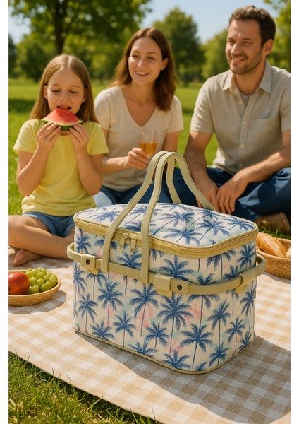 Soğuk Tutuculu Termal Piknik Sepeti 22X42 cm | Termal Kamp ve Piknik Yemek Taşıma Çantası