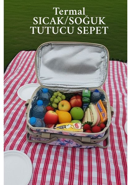 Soğuk Tutuculu Termal Piknik Sepeti 22X42 cm | Termal Kamp ve Piknik Yemek Taşıma Çantası fiyatları