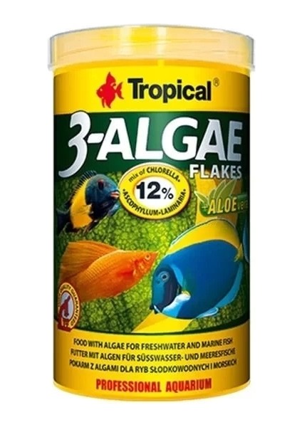 Tropical 3-Algae Flakes Tatlı ve Tuzlu Su Balıkları Için Alg Içeren Balık Yemi 250 ml 50 gr