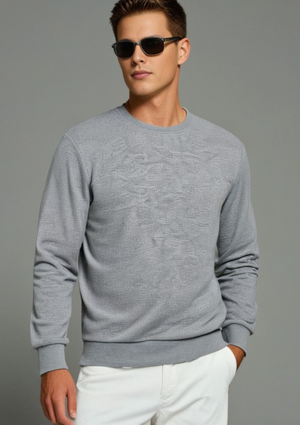 Pamuklu Erkek Sweatshirt Gri Soft Touch Relax Fit Basic Bisiklet Yaka 3 Iplik Nefes Alan fırsatları
