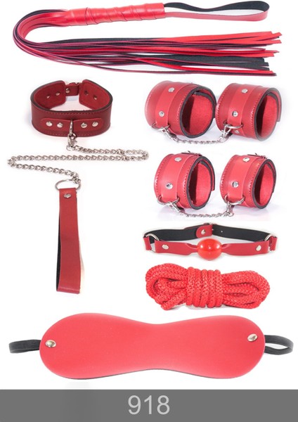 Fantezi Kırmızı Kirmizi Kelepçe Kirbaç Set Takim Aksesuar