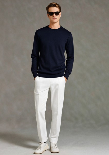 Pamuklu Erkek Sweatshirt Lacivert Soft Touch Relax Fit Basic Bisiklet Yaka 3 Iplik Nefes Alan modelleri