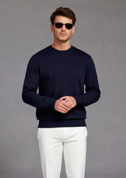 Pamuklu Erkek Sweatshirt Lacivert Soft Touch Relax Fit Basic Bisiklet Yaka 3 Iplik Nefes Alan fırsatları