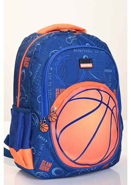 5880 Basketbol Temalı 3’lü Okul Çanta Seti (Sırt Çantası + Beslenme Çantası + Kalemlik) – Mavi Turuncu modelleri