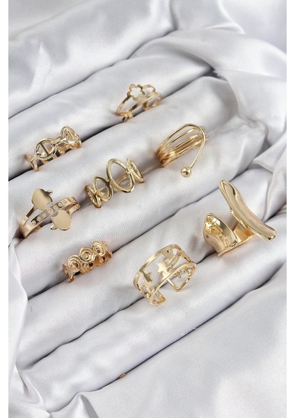 Pirinç Sarmal ve Yıldız Model Gold Renk Kadın Yüzük Kombin Set