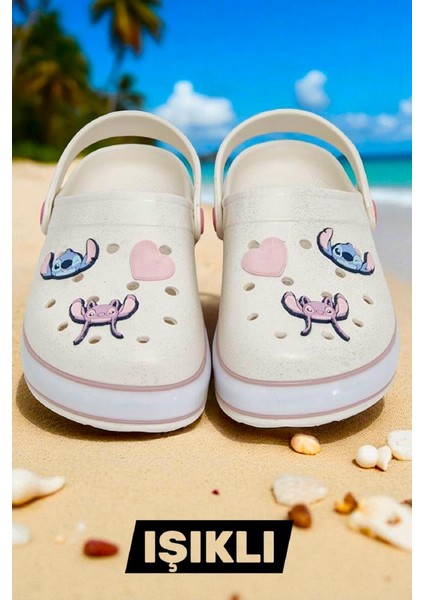 Kız Çocuk Lilo Stich Baskılı Işıklı Kaymaz Taban Havuz Plaj Terliği & Sandaleti