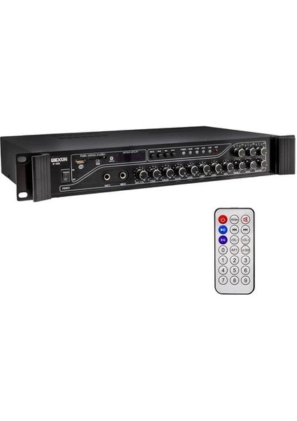 Dexun D-230 250 Watt 3 Zone Iki Mikrofon Girişli Hat Trafolu Anfi Usb-Bt 4/16-70-100V