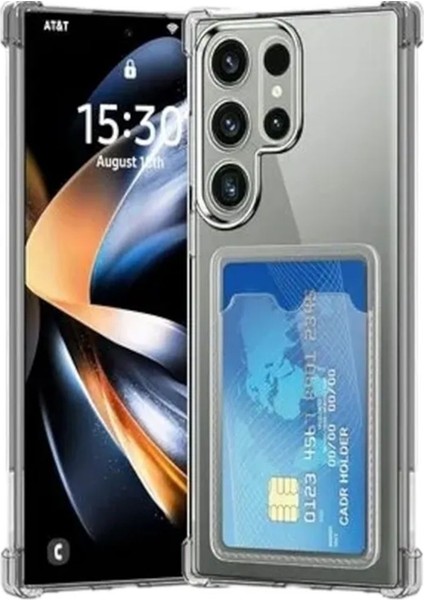 Samsung Galaxy S25 Ultra Kartlıklı Kılıf Darbe Emici Köşe Korumalı Silikon Kapak Şeffaf-Füme