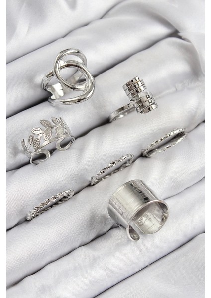 Pirinç Yaprak Model Gümüş Renk Kadın Yüzük Kombin Set