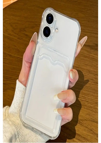 Apple Iphone 16 Kartlıklı Kılıf Darbe Emici Köşe Korumalı Silikon Kapak Şeffaf