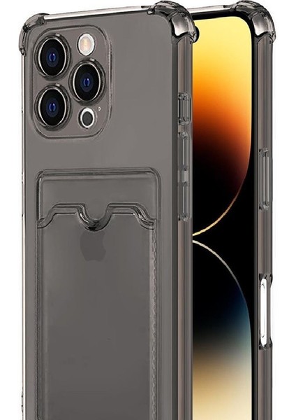 Apple Iphone 16 Promax Kartlıklı Kılıf Darbe Emici Köşe Korumalı Silikon Kapak Şeffaf-Füme