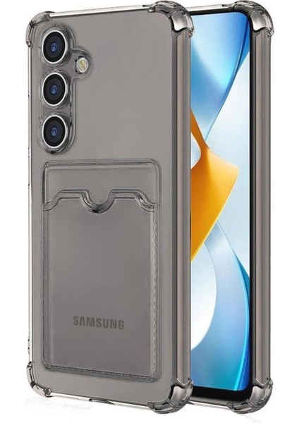 Samsung Galaxy A56 Kartlıklı Kılıf Darbe Emici Köşe Korumalı Silikon Kapak Şeffaf-Füme