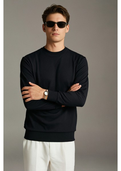 Pamuklu Erkek Sweatshirt Siyah Soft Touch Relax Fit Basic Bisiklet Yaka 3 Iplik Nefes Alan modelleri
