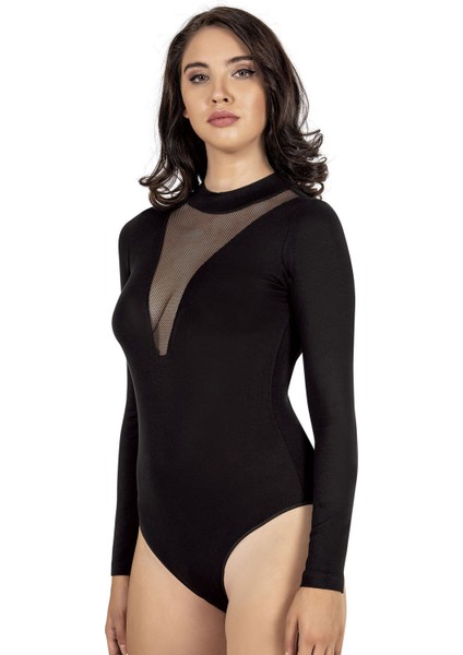 Kadın Ring Viskon Yarım Balıkçı Yaka Uzun Kollu Yakası Tül Detaylı Kancalı Çıtçıtlı Body modelleri