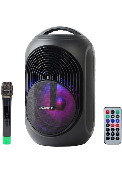 Shile SL-2018A El Mikrofonlu-Kumandalı Usb/sd/bt Işıklı Taşınabilir Şarjlı Seyyar Anfi