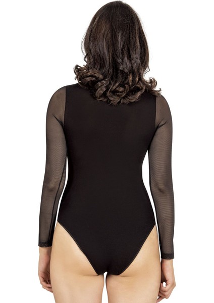 Kadın Viskon Uzan Kollu Tül Detaylı Esnek Rahat Kancalı Çıtçıtlı Body fiyatları