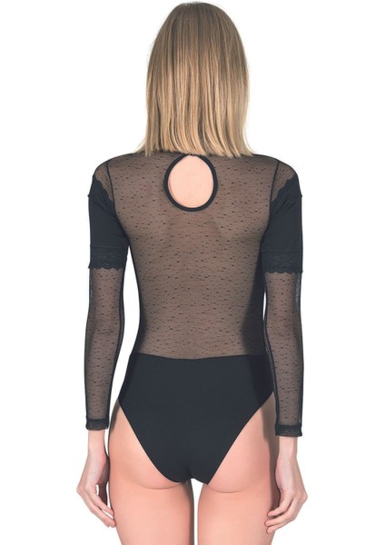 Kadın Viskon Uzan Kollu Tül Detaylı Esnek Rahat Kancalı Çıtçıtlı Body fiyatları