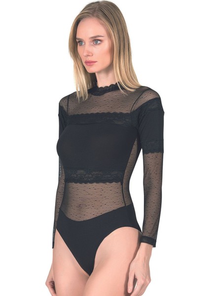 Kadın Viskon Uzan Kollu Tül Detaylı Esnek Rahat Kancalı Çıtçıtlı Body modelleri