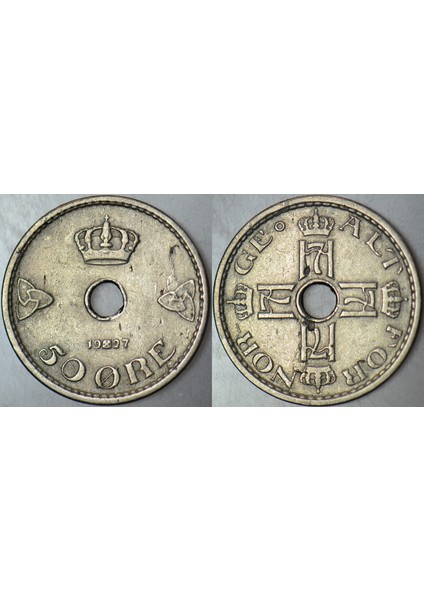 Norveç 50 Öre 1927 Kral 7. Haakon Dönemi.