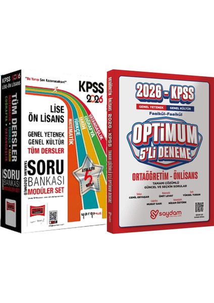 2026 Kpss Lise Ön Lisans Tüm Dersler Çözümlü Modüler Soru Seti (5 Kitap) + Optimum 5 Deneme