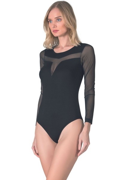 Kadın Viskon Uzan Kollu Tül Detaylı Esnek Rahat Kancalı Çıtçıtlı Body modelleri