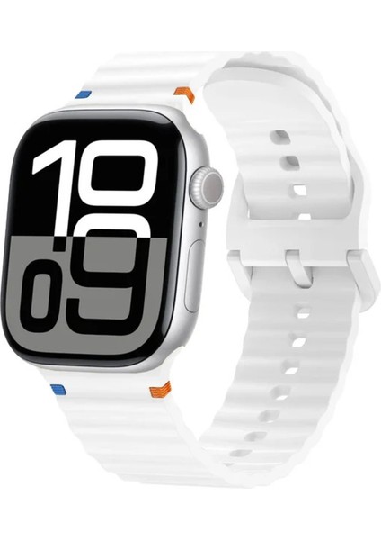 Apple Watch 6/7/8/9/10/se/ultra Uyumlu 44 45 46 49MM Turuncu Mavi Detay Dalga Tasarım Silikon Kordon