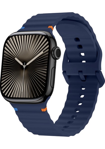Apple Watch 6/7/8/9/10/se/ultra Uyumlu 44 45 46 49MM Turuncu Mavi Detay Dalga Tasarım Silikon Kordon