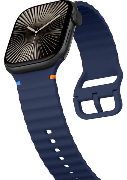 Apple Watch 6/7/8/9/10/se/ultra Uyumlu 44 45 46 49MM Turuncu Mavi Detay Dalga Tasarım Silikon Kordon indirimleri