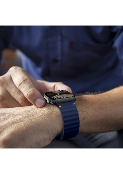 Apple Watch 6/7/8/9/10/se/ultra Uyumlu 44 45 46 49MM Turuncu Mavi Detay Dalga Tasarım Silikon Kordon
