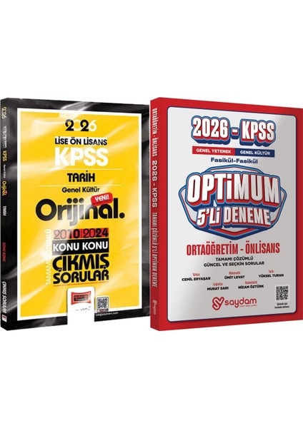2026 Kpss Lise-Önlisans Tarih Orijinal 2010-2024 Konu Konu Çıkmış + Optimum 5 Deneme