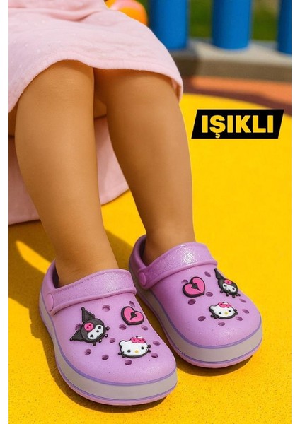 Kız Çocuk Lila Kuromi Baskılı Tabanı Işıklı Plaj Havuz Terliği & Sandaleti fiyatları