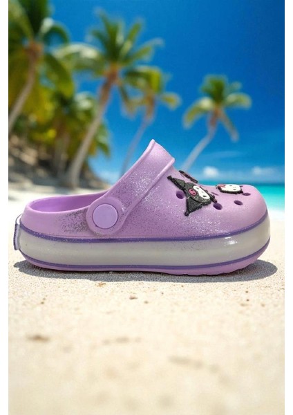Kız Çocuk Lila Kuromi Baskılı Tabanı Işıklı Plaj Havuz Terliği & Sandaleti modelleri
