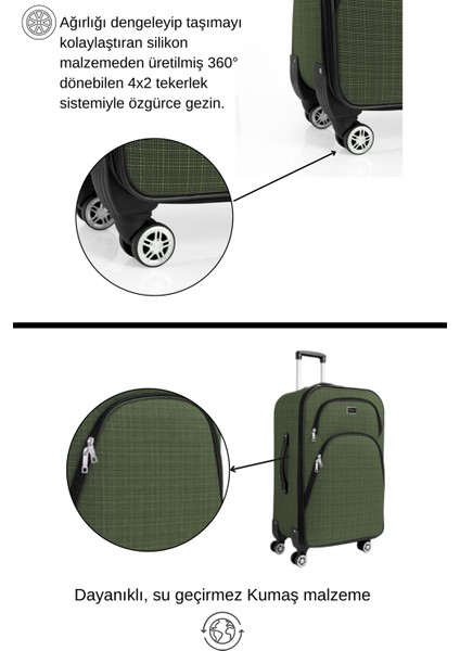 Büyük ve Orta Boy Valiz Seti 4 Teker Kumaş Valiz Haki 1081 modelleri