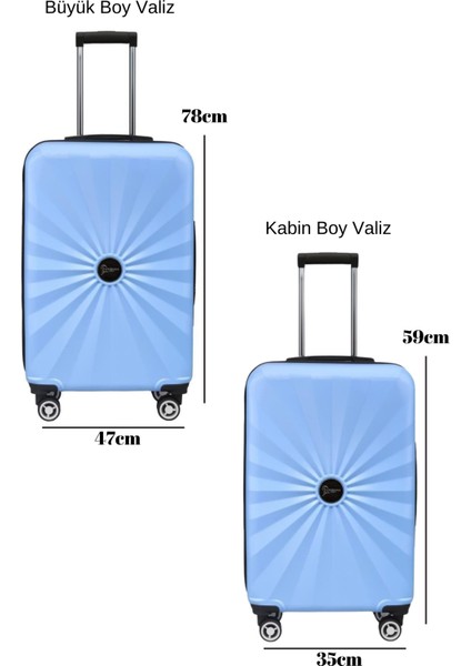 2'li Valiz Seti Polikarbon Büyük Boy - Kabin Boy Valiz Mavi 1809 modelleri