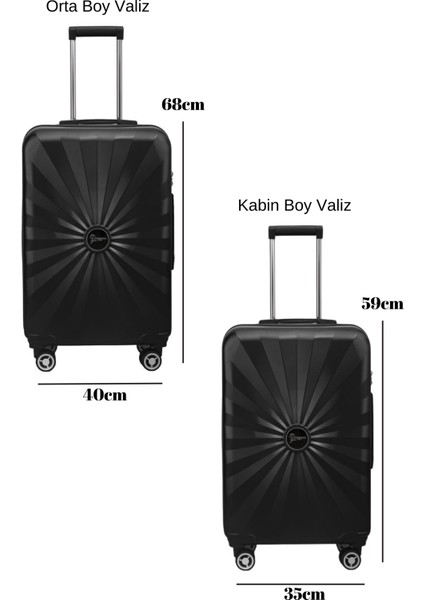 2'li Valiz Seti Polikarbon Büyük Boy - Kabin Boy Valiz Siyah 1809 fiyatları